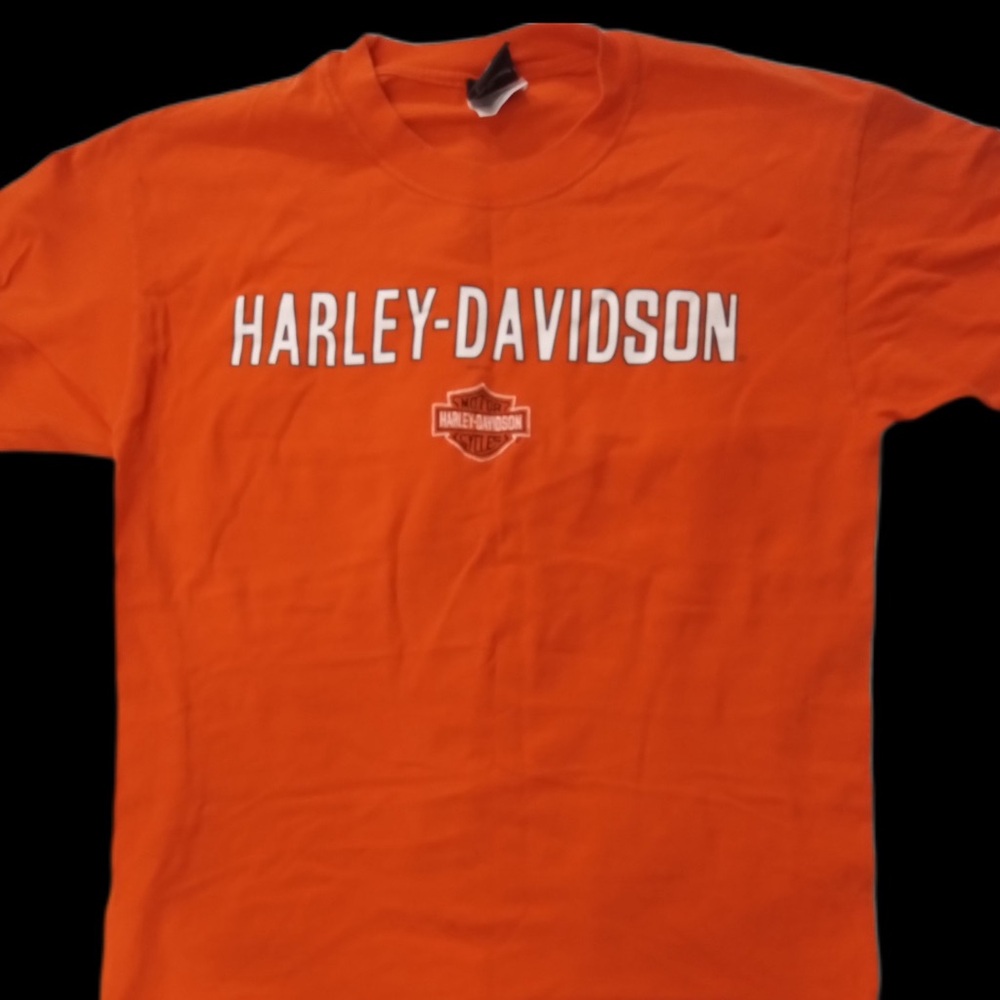 Very slightly worn orange size large Harley Davidson t-shirt